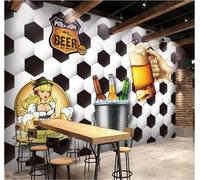 XLMING Creative Black and White Geometric Hexagon Beer 3D Wallpaper Premium Textured Silk Study Dining Living Room Bedroom Sofa TV Wall Easy Install-250cm×170cm