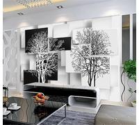 XLMING Creative Black and White Geometric Large Tree Art 3D Wallpaper Silky Texture Home Study Office Grey Dining Room Sofa Bedroom Living Room TV Backdrop-430cm×300cm