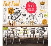 XLMING Creative Black and White Hand Drawn Burgers Pizza 3D Wallpaper Luxury Home Dining Decor Paste Sofa Living Room The Wall for Bedroom Mural-200cm×140cm