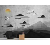 XLMING Creative Black and White Mountain Peaks Birds in Flight Sunrise 3D Wallpaper Luxury Silk Study Dining Feature Sofa Grey Bedroom Living Room Tv Decorative Wall-250cm×170cm