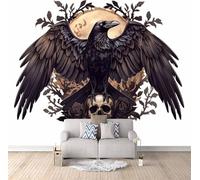 XLMING Creative Black Bird Skull Flower 3D Wallpaper Premium Textured Silk Study Dining Living Room Bedroom Sofa TV Wall Easy Install-300cm×210cm