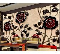 XLMING Creative Black Botanical Red Blossoms 3D Wallpaper Luxury Silk Study Dining Feature Sofa Grey Bedroom Living Room Tv Decorative Wall-250cm×170cm