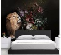 XLMING Creative Black Hand Painted Floral Lions 3D Wallpaper Silky Texture Home Study Office Grey Dining Room Sofa Bedroom Living Room TV Backdrop-200cm×140cm