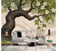 XLMING Creative Black Trees White Flowers Green Leaves 3D Wallpaper Silky Texture Home Study Office Grey Dining Room Sofa Bedroom Living Room TV Backdrop-200cm×140cm