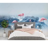 XLMING Creative Blue Coral Reef Pink Flamingo 3D Wallpaper Luxury Silk Study Dining Feature Sofa Grey Bedroom Living Room Tv Decorative Wall-200cm×140cm