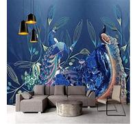 XLMING Creative Botanical Blue Floral Peacock 3D Wallpaper Luxury Home Dining Decor Paste Sofa Living Room The Wall for Bedroom Mural-300cm×210cm