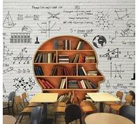 XLMING Creative Brick Wall Mathematical Functions Bookshelf Books 3D Wallpaper Luxury Silk Study Dining Feature Sofa Grey Bedroom Living Room Tv Decorative Wall-200cm×140cm