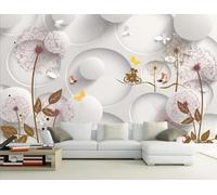 XLMING Creative Butterflies Flowers Dandelions Geometric 3D Wallpaper Premium Textured Silk Study Dining Living Room Bedroom Sofa TV Wall Easy Install-400cm×280cm