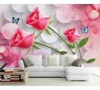 XLMING Creative Circular Butterfly Pink Rose 3D Wallpaper Premium Textured Silk Study Dining Living Room Bedroom Sofa TV Wall Easy Install-150cm×105cm