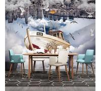 XLMING Creative City Architecture Sailboat Clouds 3D Wallpaper Luxury Silk Study Dining Feature Sofa Grey Bedroom Living Room Tv Decorative Wall-430cm×300cm