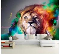 XLMING Creative Design Watercolour Lion Unique 3D Wallpaper Premium Textured Silk Study Dining Living Room Bedroom Sofa TV Wall Easy Install-430cm×300cm