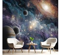 XLMING Creative Dreamlike Universe Planets Stars 3D Wallpaper Premium Textured Silk Study Dining Living Room Bedroom Sofa TV Wall Easy Install-200cm×140cm