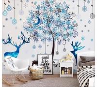 XLMING Creative Dreamy Blue Trees Reindeer 3D Wallpaper Luxury Home Dining Decor Paste Sofa Living Room The Wall for Bedroom Mural-200cm×140cm