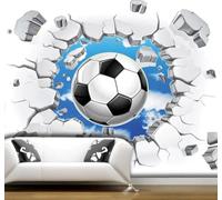 XLMING Creative Football Breaking Through A Wall Blue Sky White Clouds 3D Wallpaper Luxury Silk Study Dining Feature Sofa Grey Bedroom Living Room Tv Decorative Wall-300cm×210cm