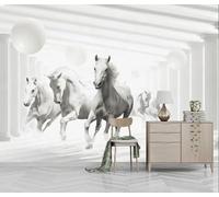 XLMING Creative Geometric Architecture Sphere White Horse 3D Wallpaper Luxury Home Dining Decor Paste Sofa Living Room The Wall for Bedroom Mural-350cm×256cm