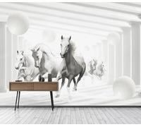 XLMING Creative Geometric Architecture Sphere White Horse 3D Wallpaper Premium Textured Silk Study Dining Living Room Bedroom Sofa TV Wall Easy Install-250cm×170cm