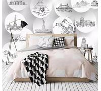 XLMING Creative Geometric Circular Black and White Architecture 3D Wallpaper Premium Textured Silk Study Dining Living Room Bedroom Sofa TV Wall Easy Install-400cm×280cm