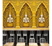 XLMING Creative Gold Architecture Buddha Statue Zen 3D Wallpaper Premium Textured Silk Study Dining Living Room Bedroom Sofa TV Wall Easy Install-430cm×300cm