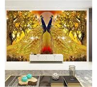 XLMING Creative Gold Couple Peacock Trees 3D Wallpaper Luxury Home Dining Decor Paste Sofa Living Room The Wall for Bedroom Mural-150cm×105cm