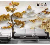 XLMING Creative Gold Landscape Elk Trees 3D Wallpaper Luxury Home Dining Decor Paste Sofa Living Room The Wall for Bedroom Mural-150cm×105cm