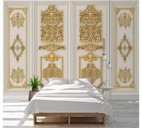 XLMING Creative Gold Relief Carving Floral 3D Wallpaper Silky Texture Home Study Office Grey Dining Room Sofa Bedroom Living Room TV Backdrop-350cm×256cm