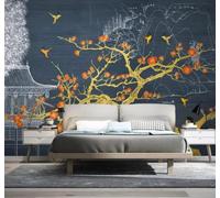 XLMING Creative Gold Thread Trees Flowers and Birds Landscape 3D Wallpaper Luxury Home Dining Decor Paste Sofa Living Room The Wall for Bedroom Mural-150cm×105cm