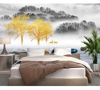 XLMING Creative Gold Trees Forest Elk 3D Wallpaper Luxury Home Dining Decor Paste Sofa Living Room The Wall for Bedroom Mural-300cm×210cm