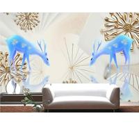 XLMING Creative Golden Three Dimensiona Blue Deer 3D Wallpaper Luxury Home Dining Decor Paste Sofa Living Room The Wall for Bedroom Mural-350cm×256cm
