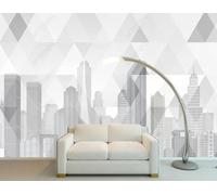 XLMING Creative Grey Geometric City Architecture 3D Wallpaper Luxury Silk Study Dining Feature Sofa Grey Bedroom Living Room Tv Decorative Wall-350cm×256cm