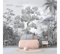 XLMING Creative Hand Drawn Black and White Trees Art 3D Wallpaper Silky Texture Home Study Office Grey Dining Room Sofa Bedroom Living Room TV Backdrop-200cm×140cm