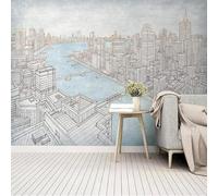 XLMING Creative Hand Drawn City Architecture River 3D Wallpaper Premium Textured Silk Study Dining Living Room Bedroom Sofa TV Wall Easy Install-300cm×210cm