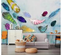 XLMING Creative Hand Drawn Colour Feathers Art 3D Wallpaper Premium Textured Silk Study Dining Living Room Bedroom Sofa TV Wall Easy Install-150cm×105cm