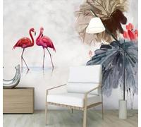 XLMING Creative Hand Drawn Lotus Flamingo Minimalist Elegant 3D Wallpaper Silky Texture Home Study Office Grey Dining Room Sofa Bedroom Living Room TV Backdrop-150cm×105cm