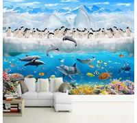 XLMING Creative Icebergs Penguins Dolphins Underwater World 3D Wallpaper Silky Texture Home Study Office Grey Dining Room Sofa Bedroom Living Room TV Backdrop-350cm×256cm