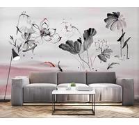 XLMING Creative Ink Painting Lotus Lotus Leaf Small Fish 3D Wallpaper Premium Textured Silk Study Dining Living Room Bedroom Sofa TV Wall Easy Install-400cm×280cm