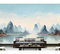 XLMING Creative Ink Wash Landscape Birds Trees 3D Wallpaper Luxury Silk Study Dining Feature Sofa Grey Bedroom Living Room Tv Decorative Wall-350cm×256cm