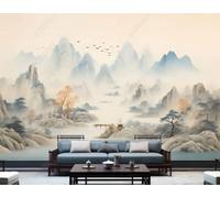 XLMING Creative Ink Wash Landscape Trees Birds in Flight 3D Wallpaper Luxury Silk Study Dining Feature Sofa Grey Bedroom Living Room Tv Decorative Wall-250cm×170cm