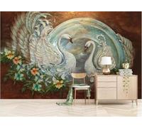 XLMING Creative Jade Carving Swan Floral Art 3D Wallpaper Luxury Silk Study Dining Feature Sofa Grey Bedroom Living Room Tv Decorative Wall-250cm×170cm