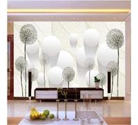 XLMING Creative Leaves White Spheres Dandelions 3D Wallpaper Premium Textured Silk Study Dining Living Room Bedroom Sofa TV Wall Easy Install-430cm×300cm