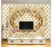 XLMING Creative Luxurious Gold Roses Upholstered 3D Wallpaper Luxury Home Dining Decor Paste Sofa Living Room The Wall for Bedroom Mural-350cm×256cm