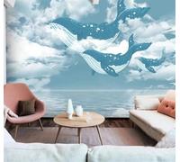 XLMING Creative Ocean Sky White Clouds Whale 3D Wallpaper Luxury Home Dining Decor Paste Sofa Living Room The Wall for Bedroom Mural-200cm×140cm