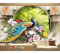 XLMING Creative Peacock Flowers Green Forest 3D Wallpaper Luxury Home Dining Decor Paste Sofa Living Room The Wall for Bedroom Mural-300cm×210cm