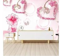 XLMING Creative Pink Flower Butterfly Heart 3D Wallpaper Premium Textured Silk Study Dining Living Room Bedroom Sofa TV Wall Easy Install-300cm×210cm