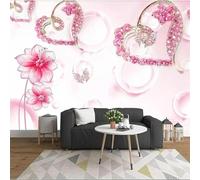 XLMING Creative Pink Flowers Butterflies Hearts 3D Wallpaper Luxury Home Dining Decor Paste Sofa Living Room The Wall for Bedroom Mural-350cm×256cm