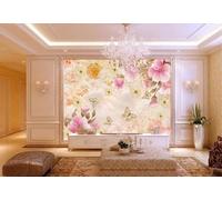 XLMING Creative Pink Flowers Butterflies Marble Effect 3D Wallpaper Luxury Home Dining Decor Paste Sofa Living Room The Wall for Bedroom Mural-300cm×210cm