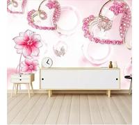 XLMING Creative Pink Heart Flowers Butterflies 3D Wallpaper Premium Textured Silk Study Dining Living Room Bedroom Sofa TV Wall Easy Install-150cm×105cm