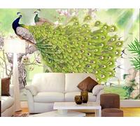 XLMING Creative Pink Magnolia Peacock Little Fish 3D Wallpaper Premium Textured Silk Study Dining Living Room Bedroom Sofa TV Wall Easy Install-150cm×105cm
