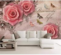 XLMING Creative Pink Rose Butterfly Art 3D Wallpaper Luxury Home Dining Decor Paste Sofa Living Room The Wall for Bedroom Mural-200cm×140cm