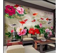 XLMING Creative Plants Peony Butterfly Little Fish 3D Wallpaper Luxury Home Dining Decor Paste Sofa Living Room The Wall for Bedroom Mural-250cm×170cm