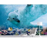 XLMING Creative Polar Bear Undersea World Coral 3D Wallpaper Luxury Silk Study Dining Feature Sofa Grey Bedroom Living Room Tv Decorative Wall-400cm×280cm